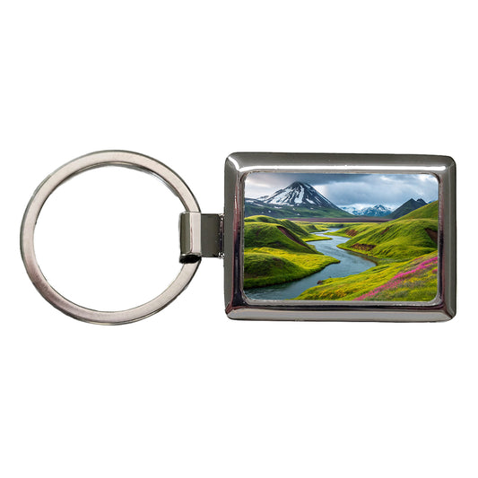 Iceland Beautiful Mountains Rectangle Metal Keychain