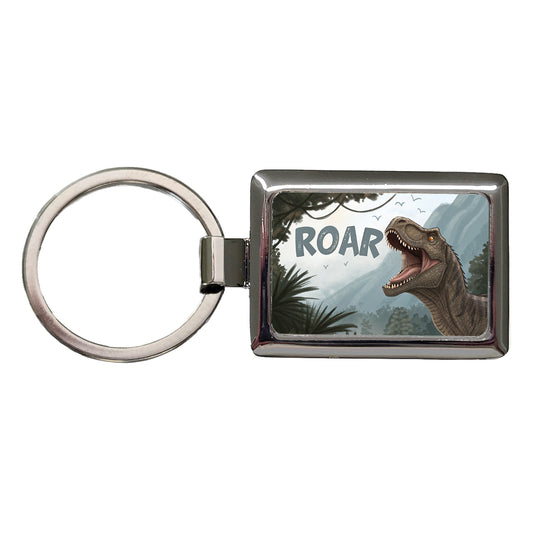 Iguanodon Roar Bold Text Dinosaur Rectangle Metal Keychain