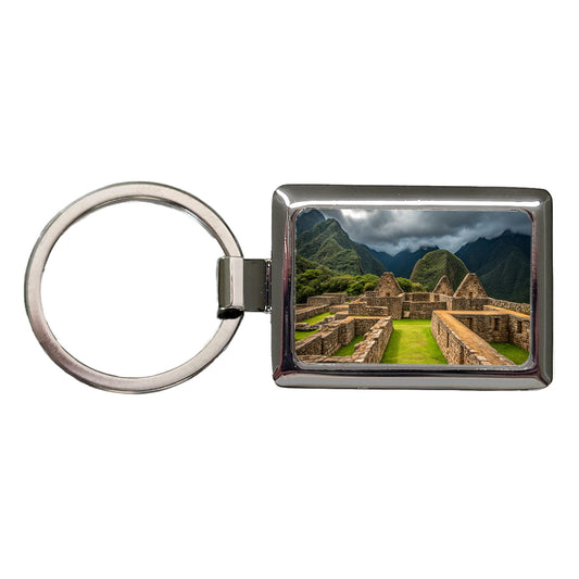 Incan Ruins Landmark Rectangle Metal Keychain