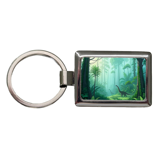 Jurassic Jungle Dinosaurs Rectangle Metal Keychain