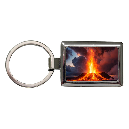 Kilauea Volcano Erupting Lava Hawaii Rectangle Metal Keychain