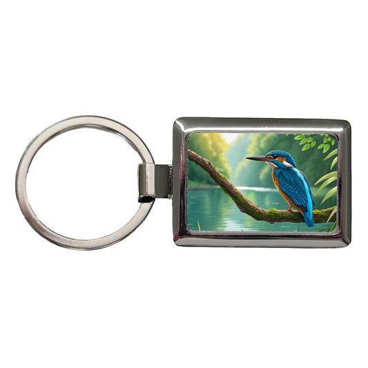 Kingfisher Blue Bird Rectangle Metal Keychain
