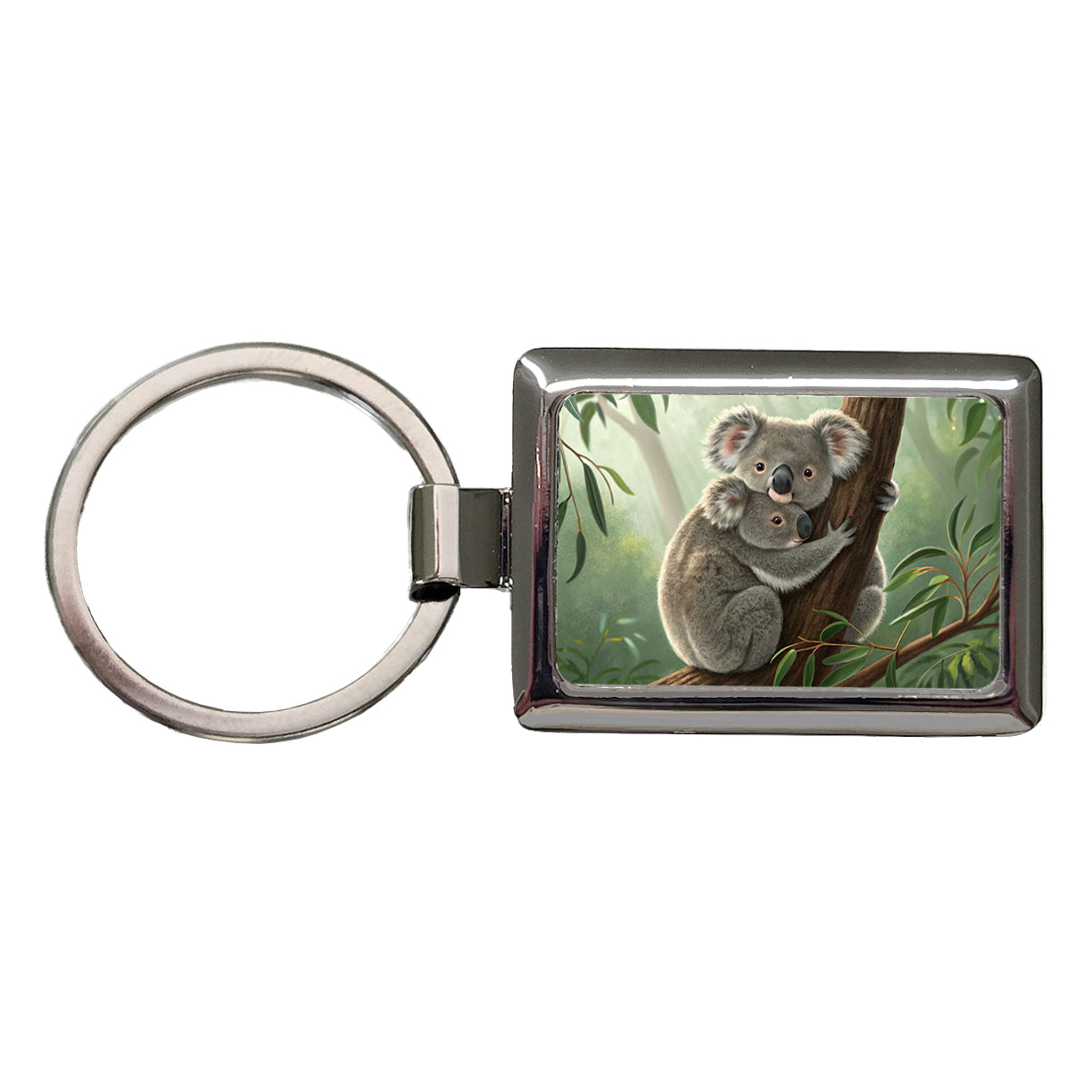 Koala Hug Mom Kid Rectangle Metal Keychain