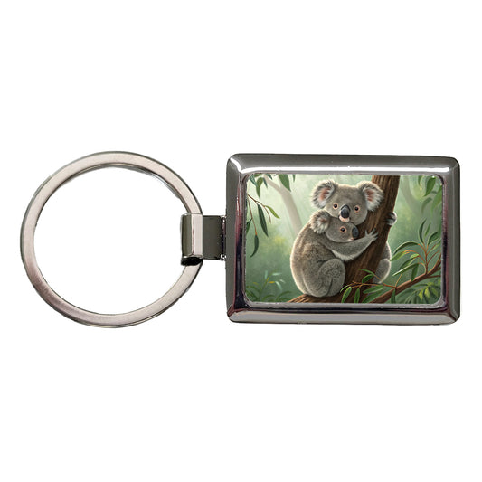 Koala Hug Mom Kid Rectangle Metal Keychain