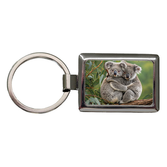 Koalas Hugging Love Rectangle Metal Keychain