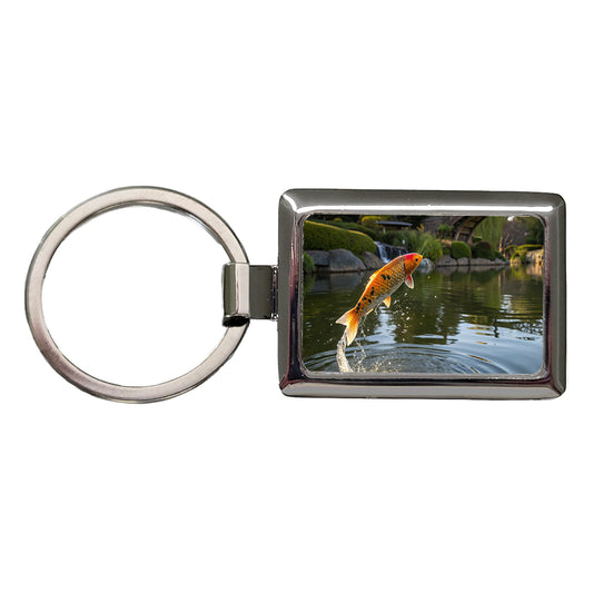 Koi Fish Jumping Rectangle Metal Keychain