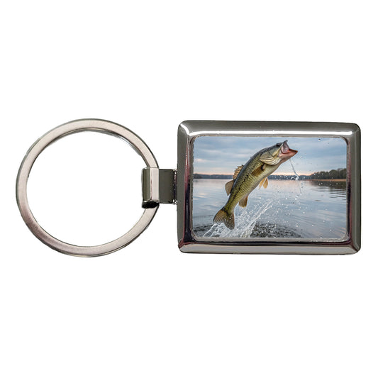 Largemouth Bass Fish Jumping Fishing Awesome Rectangle Metal Keychain