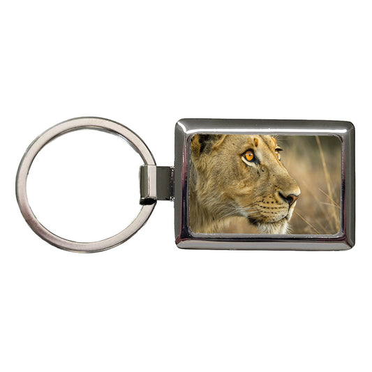 Lion Eyes Close Up Rectangle Metal Keychain