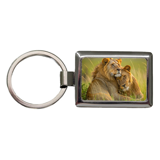 Lions Love Affection Rectangle Metal Keychain