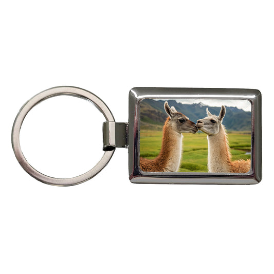 Llamas Kissing Love Rectangle Metal Keychain