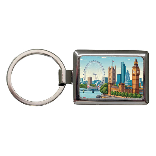 London England Drawing Travel Rectangle Metal Keychain