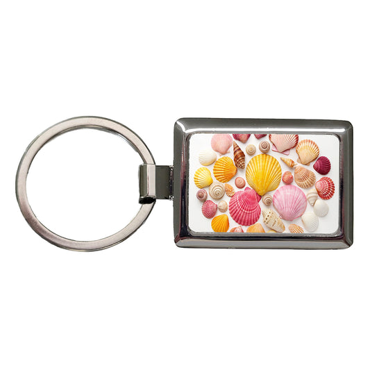 Lot Of Seashells Colorful Beautiful Rectangle Metal Keychain