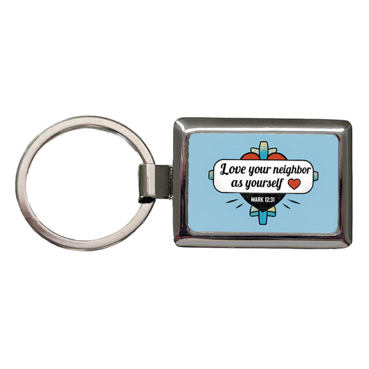 Love Your Neighbor As Yourself Mark Bible Verse Rectangle Metal Keychain