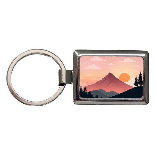 Lovely Mountain Sunset Rectangle Metal Keychain