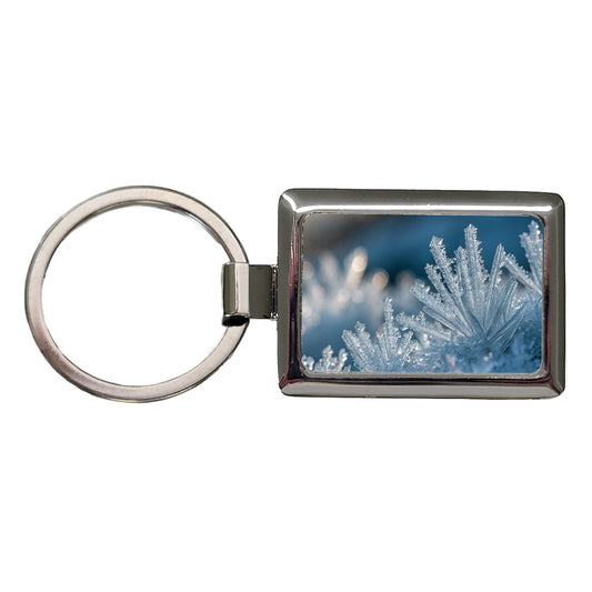 Macro View Icy Crystals Snow Flakes Rectangle Metal Keychain