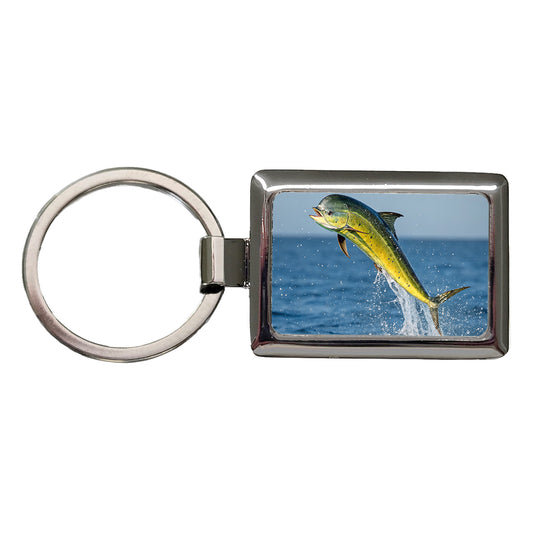 Mahi Mahi Fish Jumping Fishing Rectangle Metal Keychain