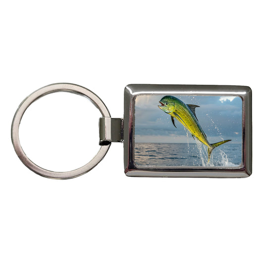 Mahi Mahi Fish Jumping Ocean Fishing Rectangle Metal Keychain