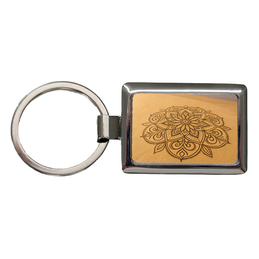 Mandala Pattern Beach Sand Rectangle Metal Keychain