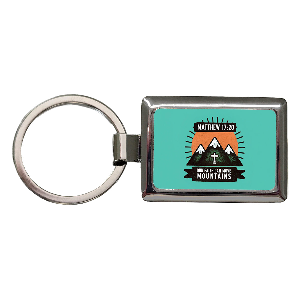 Matthew Our Faith Can Move Mountains Bible Verse Rectangle Metal Keychain