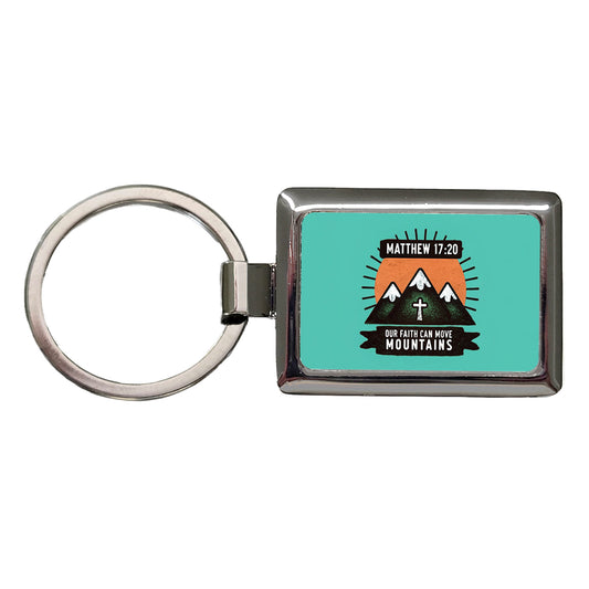 Matthew Our Faith Can Move Mountains Bible Verse Rectangle Metal Keychain