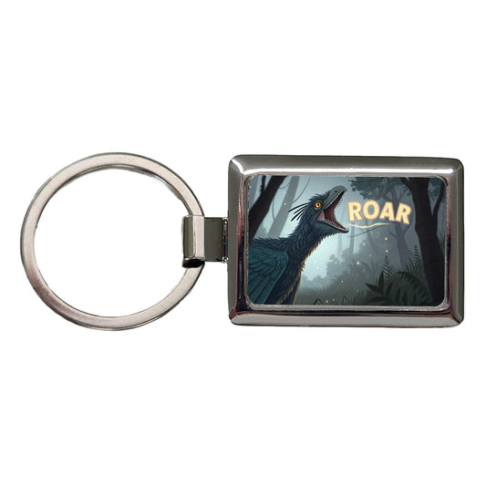 Microraptor Bold Roar Dinosaur Rectangle Metal Keychain