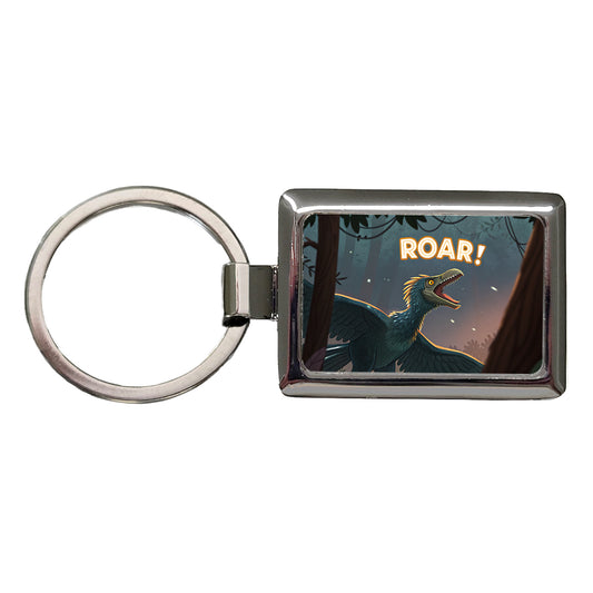 Microraptor Roar Dinosaur Rectangle Metal Keychain
