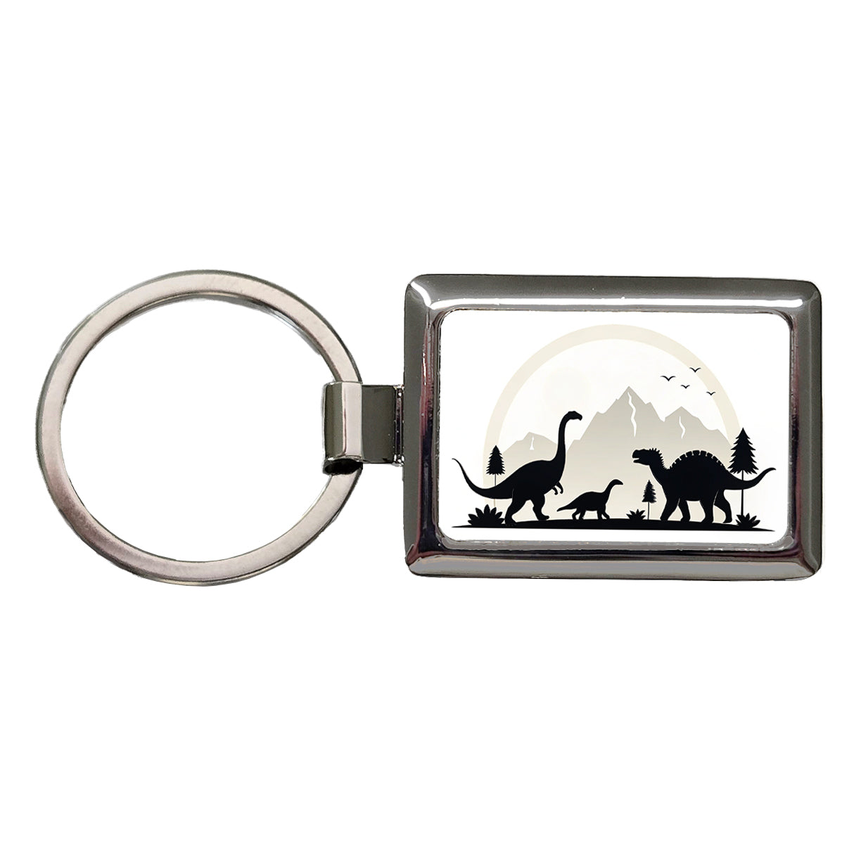 Minimalist Dinosaur Silhouettes Rectangle Metal Keychain