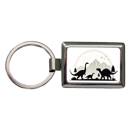 Minimalist Dinosaur Silhouettes Rectangle Metal Keychain