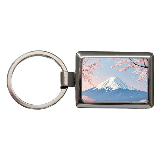 Mount Fuji Japan Cherry Blossom Trees Rectangle Metal Keychain