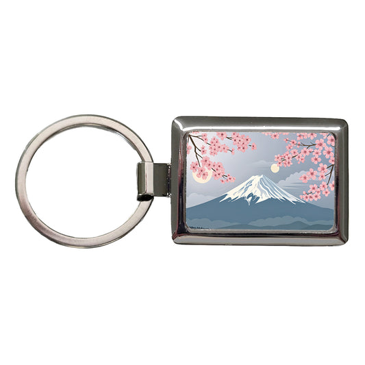 Mount Fuji Japan Drawing Cherry Blossoms Beautiful Rectangle Metal Keychain