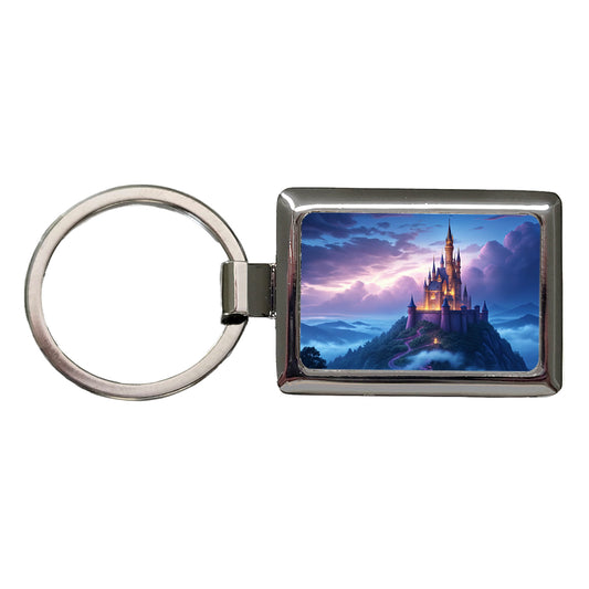 Mountaintop Castle Beautiful Fantasy Rectangle Metal Keychain