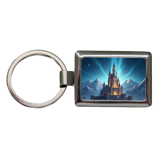 Mountaintop Castle Lights At Night Rectangle Metal Keychain