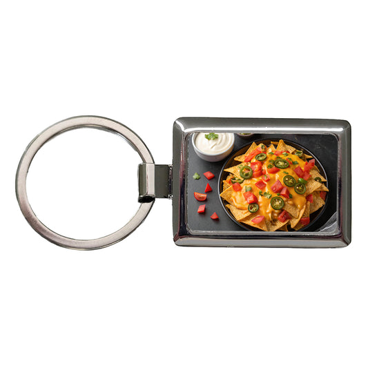 Nachos Chips Salsa Cheese Mexican Rectangle Metal Keychain