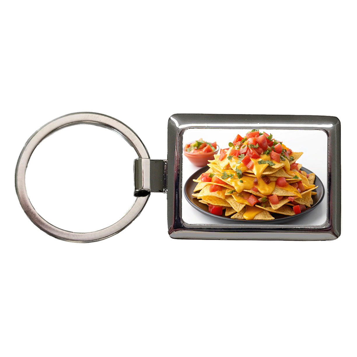 Nachos Plate Mexican Salsa Cheese Rectangle Metal Keychain