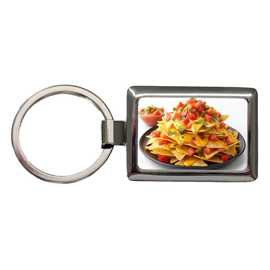 Nachos Plate Mexican Salsa Cheese Rectangle Metal Keychain