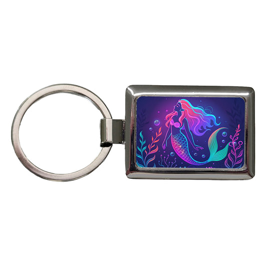 Neon Mermaid Beautiful Rectangle Metal Keychain