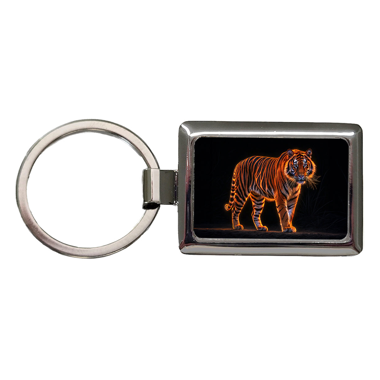 Neon Tiger Orange Rectangle Metal Keychain