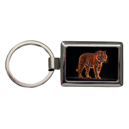 Neon Tiger Orange Rectangle Metal Keychain
