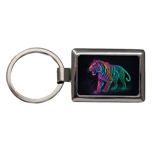 Neon Tiger Stunning Rectangle Metal Keychain