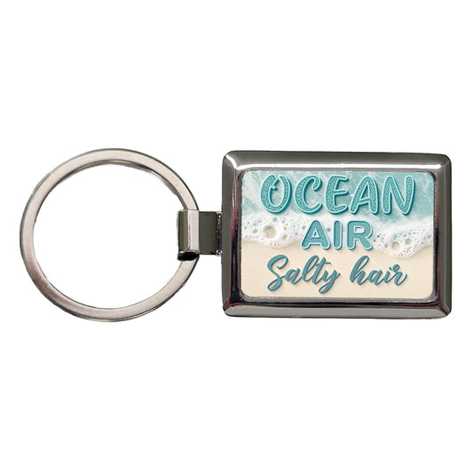 Ocean Air Salty Hair Sea Foam Beach Rectangle Metal Keychain