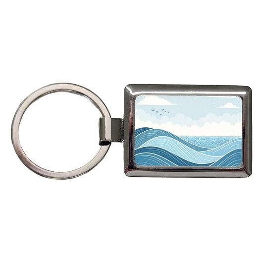 Ocean Waves Sketch Rectangle Metal Keychain