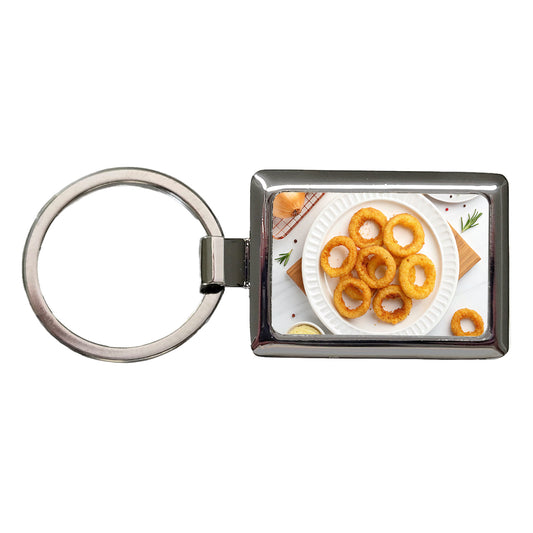 Onion Rings Plate Snack Rectangle Metal Keychain