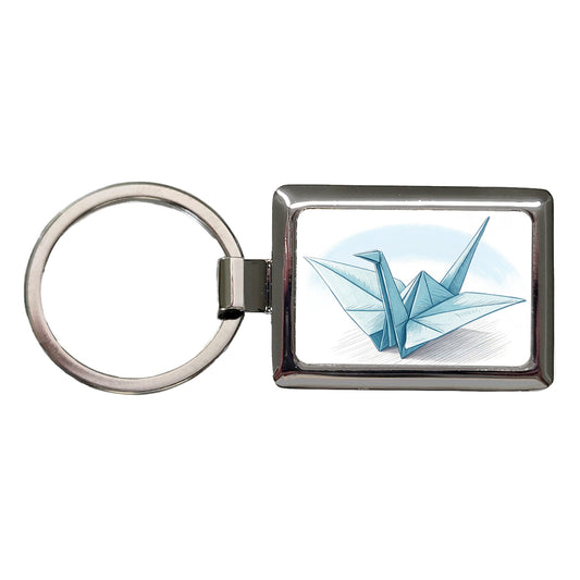 Origami Illustration Paper Crane Rectangle Metal Keychain