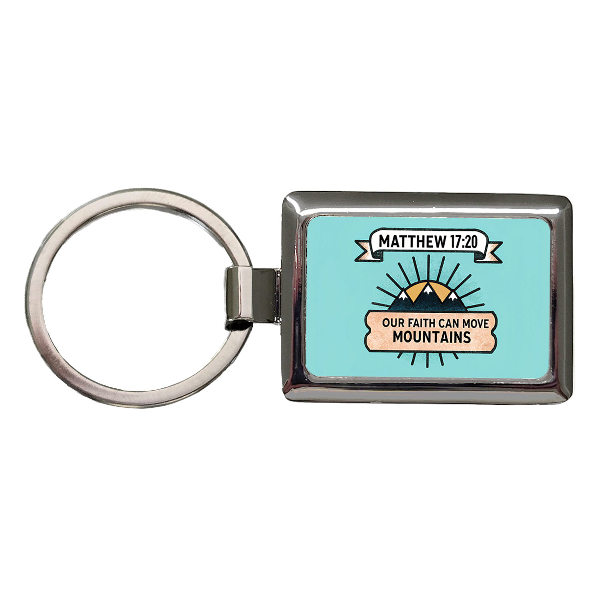Our Faith Can Move Mountains Bible Rectangle Metal Keychain