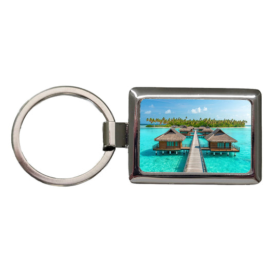 Over Water Bungalows Stunning Tropical Island Rectangle Metal Keychain