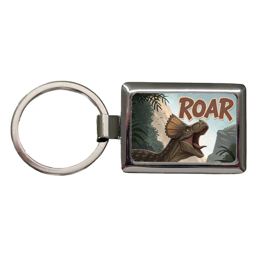 Pachycephalosaurus Roar Bold Dinosaur Rectangle Metal Keychain