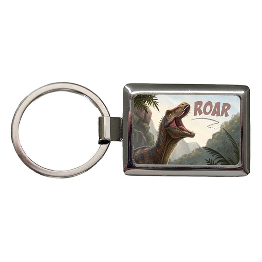 Pachycephalosaurus Roar Dinosaur Rectangle Metal Keychain