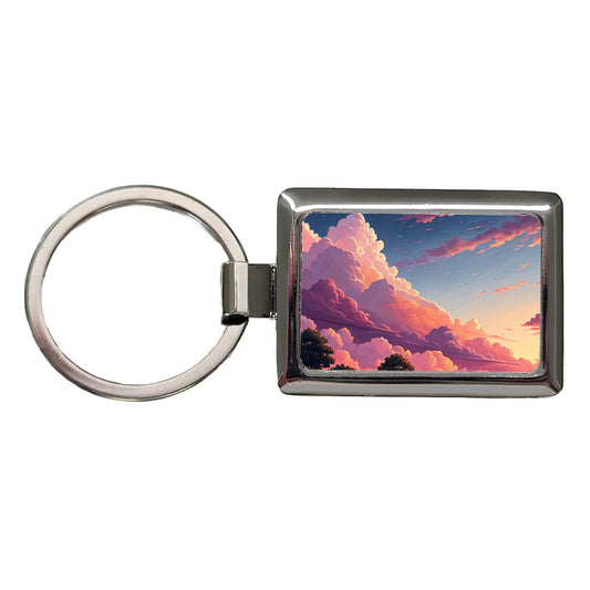 Painterly Sky Anime Clouds Rectangle Metal Keychain