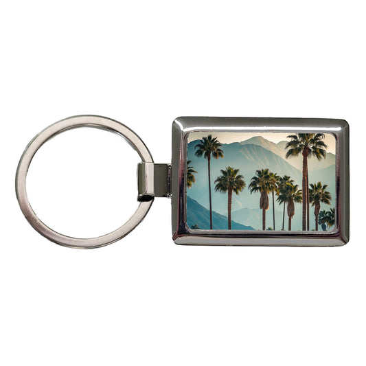 Palm Trees And Mountains Rectangle Metal Keychain