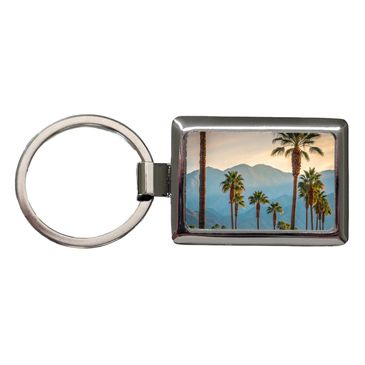Palm Trees Mountains In Background Rectangle Metal Keychain